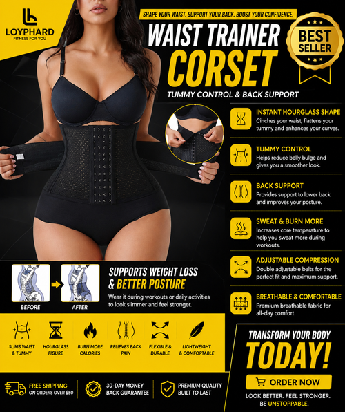 LOYPHARD PowerShape Waist Trainer – Double Belt Workout Corset with Back Support.