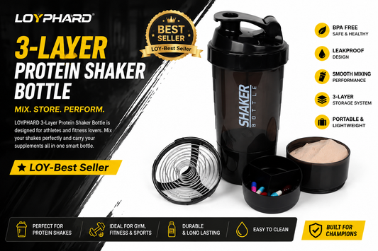 LOYPHARD 3-Layer Protein Shaker Bottle – Leakproof Mixing Cup for Gym, Fitness & Bodybuilding.