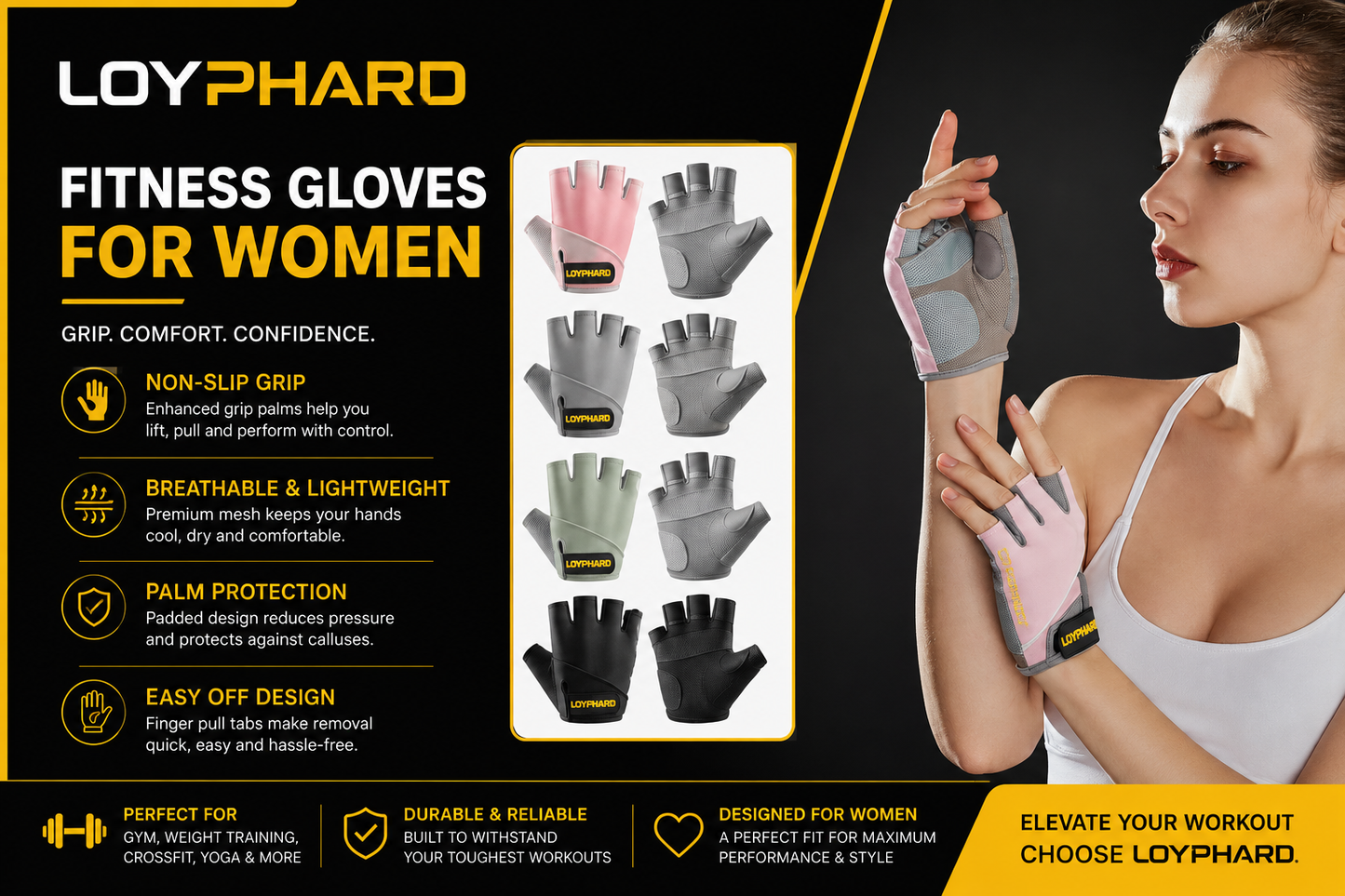 LOYPHARD Breathable Fitness Training Gloves – Fingerless Grip Gloves for Gym, Cycling & Weight Lifting