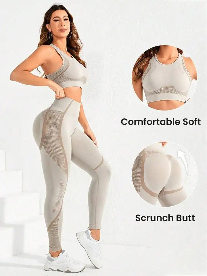 Women's Seamless High-Waist Yoga Set – Sculpting Workout Outfit, Sports Bra & Leggings Gym Set