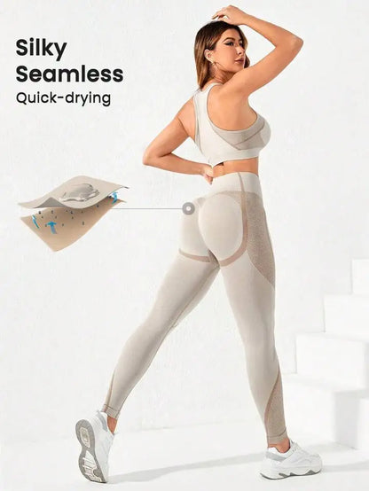 Women's Seamless High-Waist Yoga Set – Sculpting Workout Outfit, Sports Bra & Leggings Gym Set
