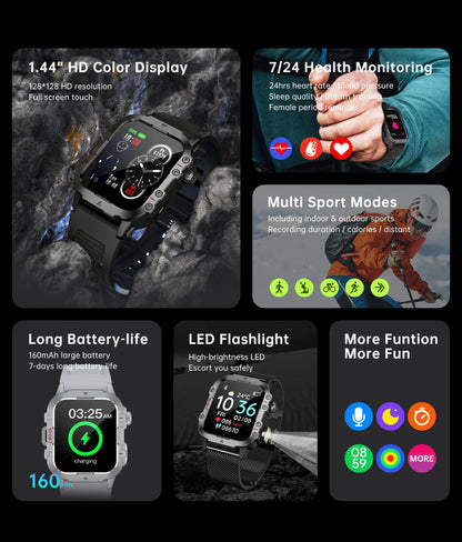 LOYPHARD Military Smart Watch 2026 – Rugged Outdoor Fitness Tracker with Bluetooth Calling, Health Monitoring & IP67 Water Resistance