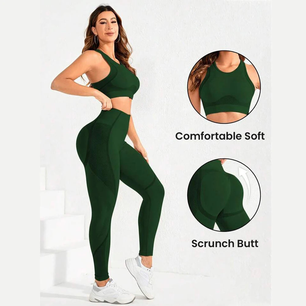 Women's Seamless High-Waist Yoga Set – Sculpting Workout Outfit, Sports Bra & Leggings Gym Set