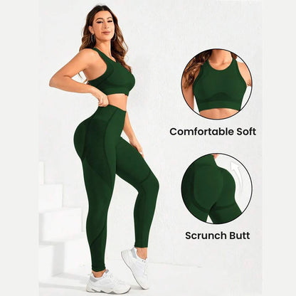 Women's Seamless High-Waist Yoga Set – Sculpting Workout Outfit, Sports Bra & Leggings Gym Set