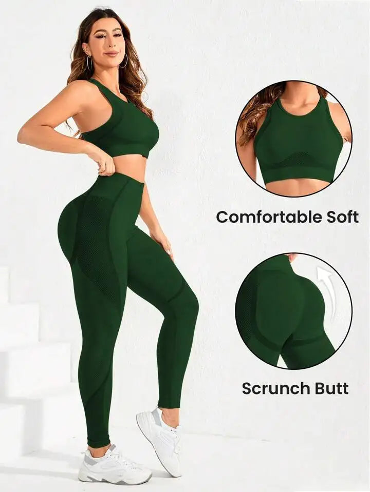 Women's Seamless High-Waist Yoga Set – Sculpting Workout Outfit, Sports Bra & Leggings Gym Set