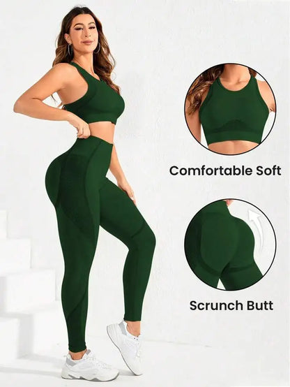 Women's Seamless High-Waist Yoga Set – Sculpting Workout Outfit, Sports Bra & Leggings Gym Set