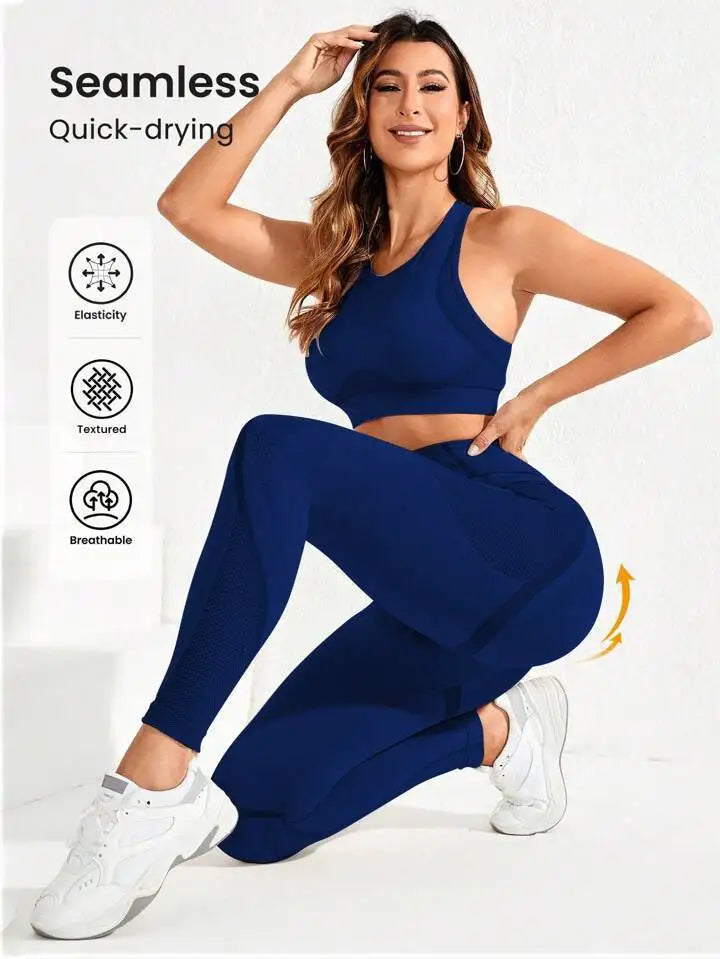 Women's Seamless High-Waist Yoga Set – Sculpting Workout Outfit, Sports Bra & Leggings Gym Set