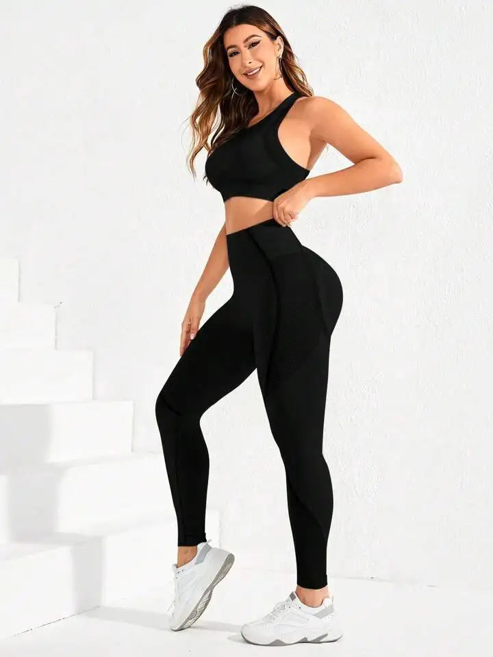 Women's Seamless High-Waist Yoga Set – Sculpting Workout Outfit, Sports Bra & Leggings Gym Set