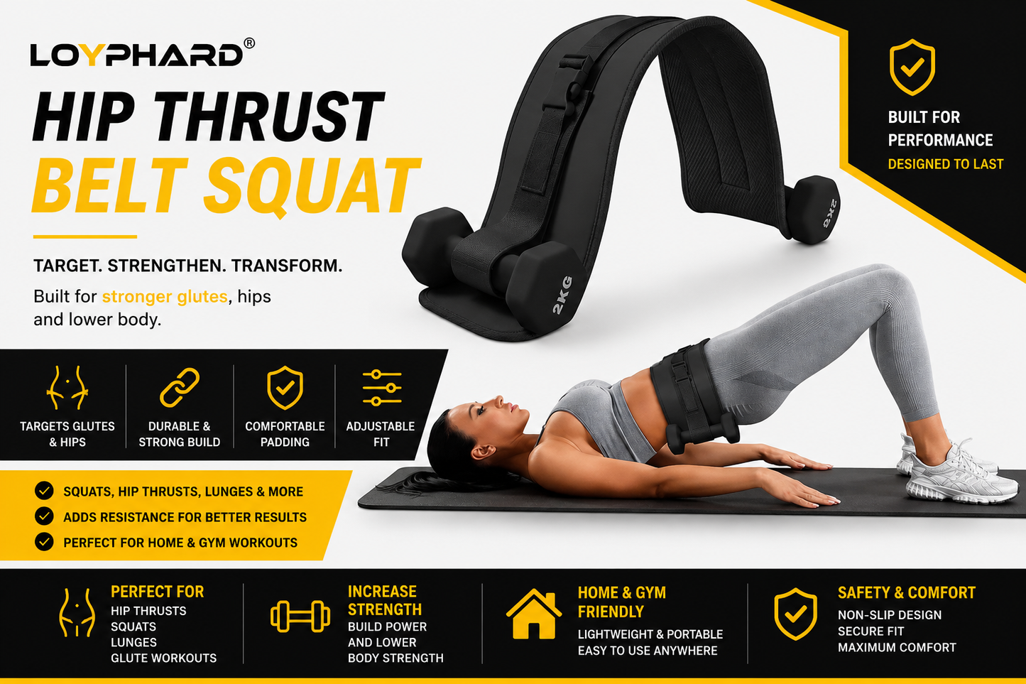 LOYPHARD Adjustable Weighted Waist Belt, for Home Workouts, Dumbbell Training & Hip Shaping, Home Gym Fitness Equipment