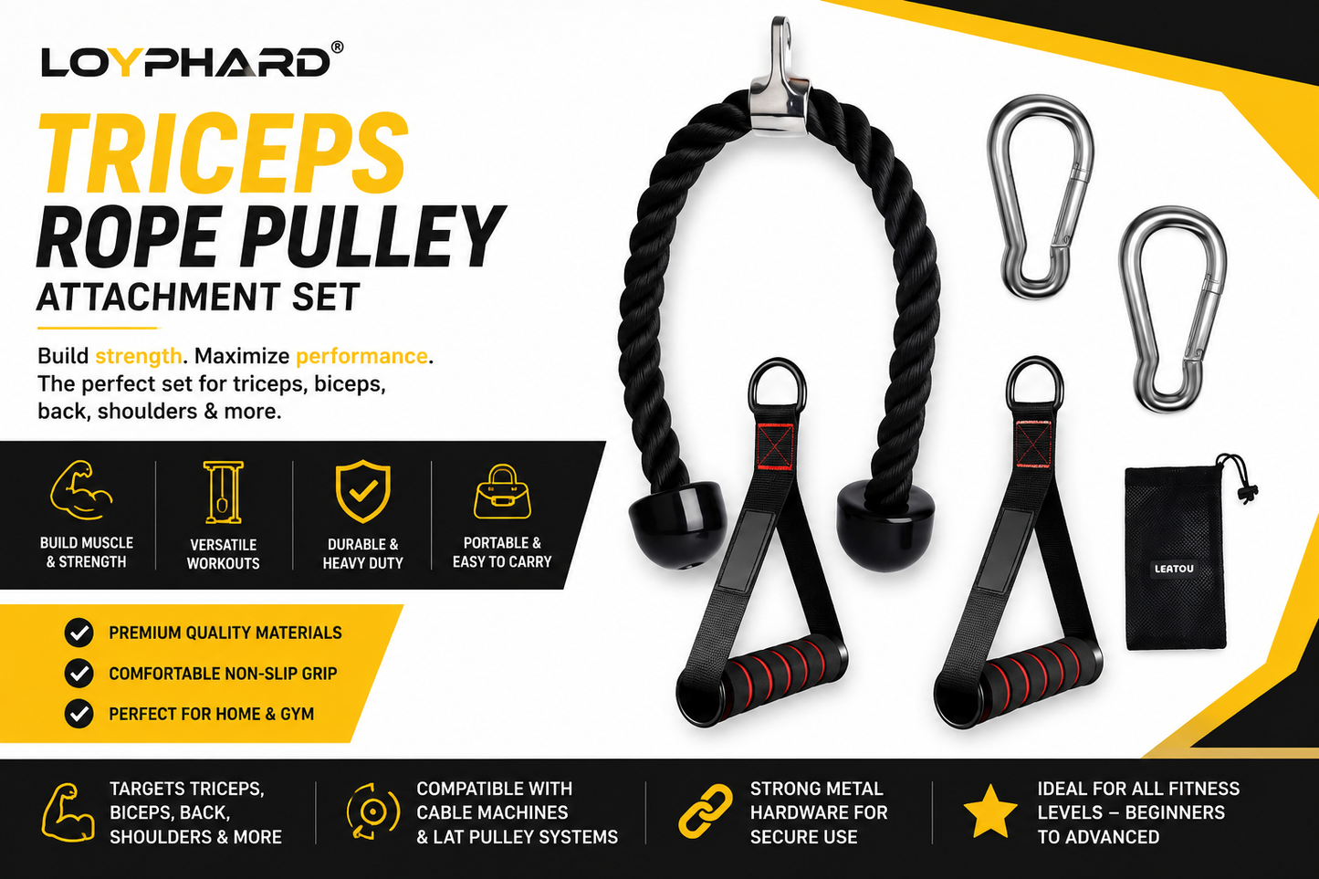 LOYPHARD  Triceps rope cable 
attachment-Heavy Duty Gym Handle for Biceps, Back & sholder workouts