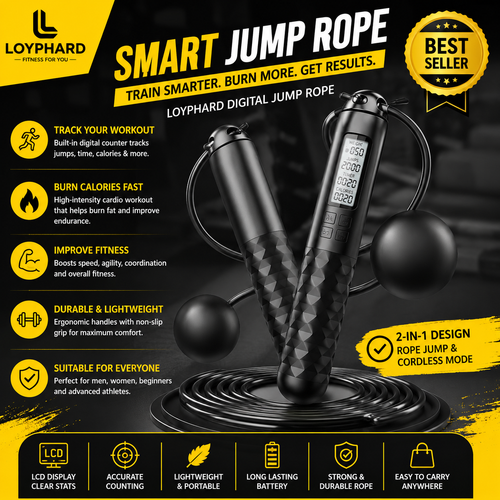 LOYPHARD Smart Cordless Jump Rope – Digital Counter Skipping Rope for Home Fitness & Weight Loss.